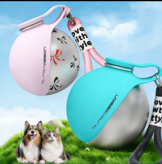 2-in-1 Portable Dog Water Bottle 285ML Stainless Steel&Silicon Leak-Proof Compact Dog Outside Travel